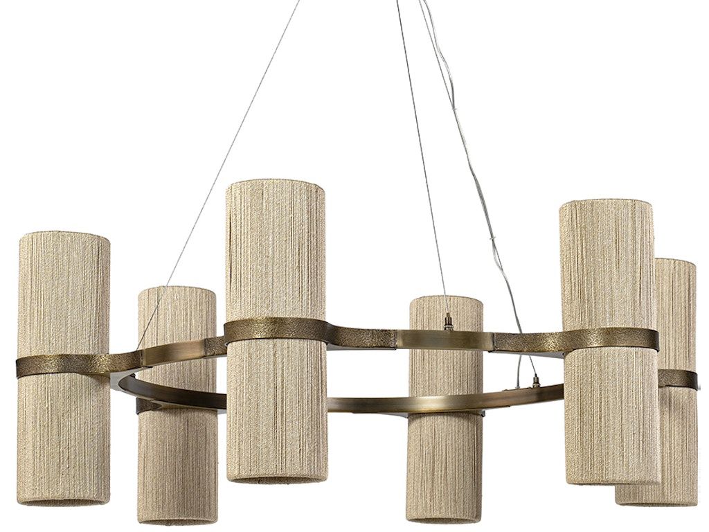 Chandelier-Brass/Woven Abaca-Cilynders-S