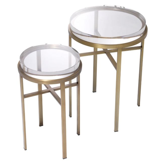 Side Table-Brass/Thick Glass-Round-M