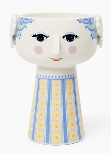 Vase-Blue-Lady Face-Tall Base