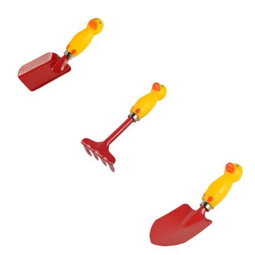 🌿 Kolorowe narzędzia ogrodowe dla dzieci Greenmill 🦆 Zestaw Kaczuszka – grabki, szpadelek, łopatka 🌸