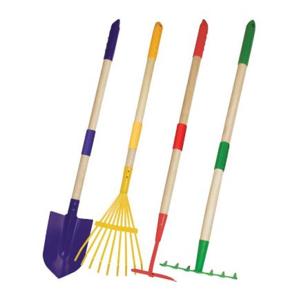 Zestaw Kolorowych Narzędzi Ogrodniczych dla Dzieci 🌿 Motyczka, Grabki, Szpadelek, Miotłograbie – Nauka i Zabawa w Ogrodzie!