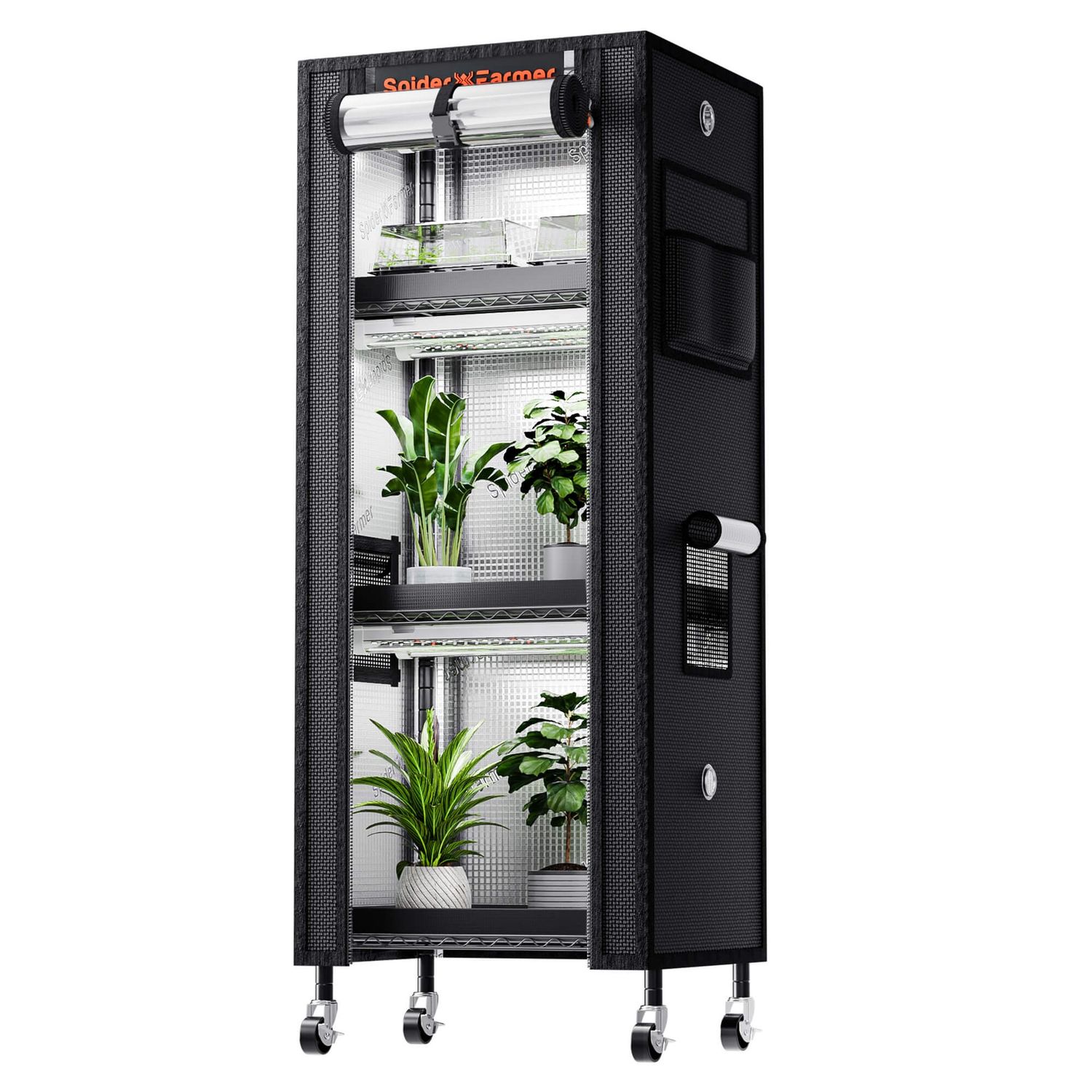 2025 Newest Version Spider Farmer 4 Tier Plant Stand With Grow Lights 54W , Plant Shelf with 1680D Grow Tent for Clone Seedling Indoor Plant, Greenhouse