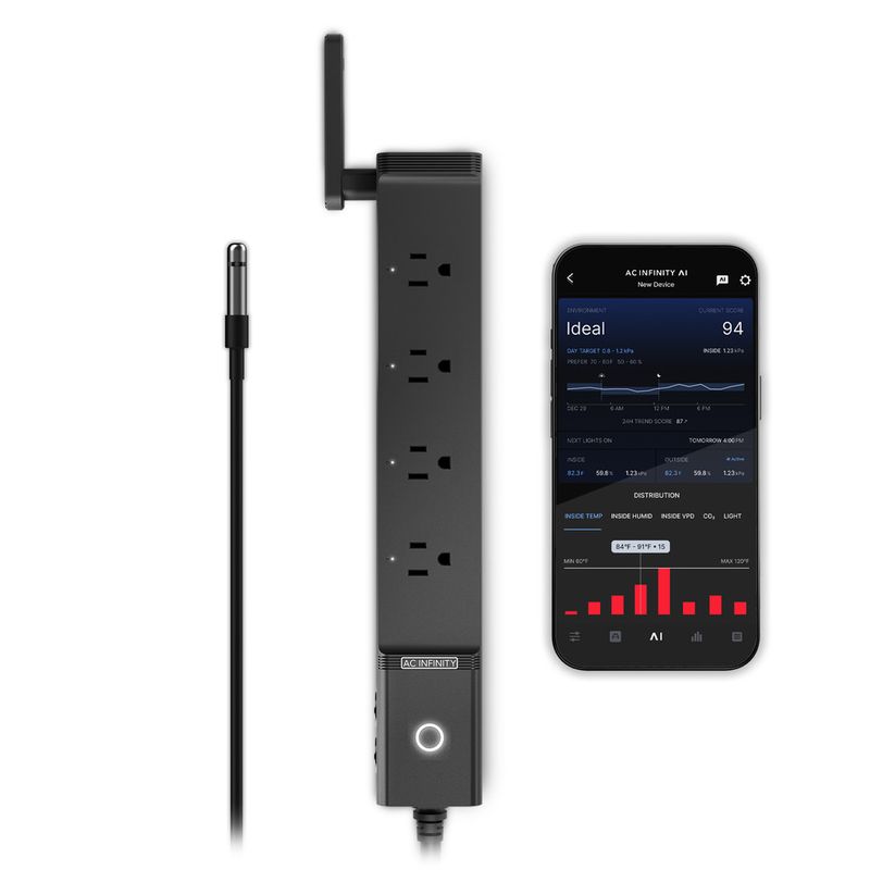 OUTLET AI Environment Controller, Smart WiFi Outlets, Dual-Zone Temperature Humidity, AI Targeting, Dynamic ON/OFF Programming, Expandable Sensors, Individual Control 4-Plugs, 1800W