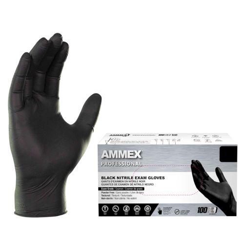 Ammex Black Nitrile Gloves - Medium