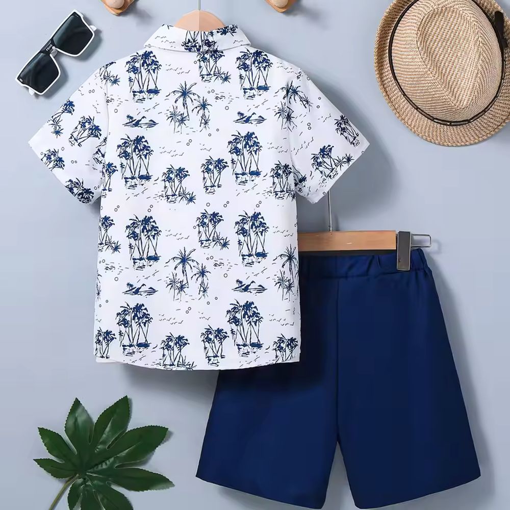 Coconut Tree Beach Printed Summer Short Suit For Kids