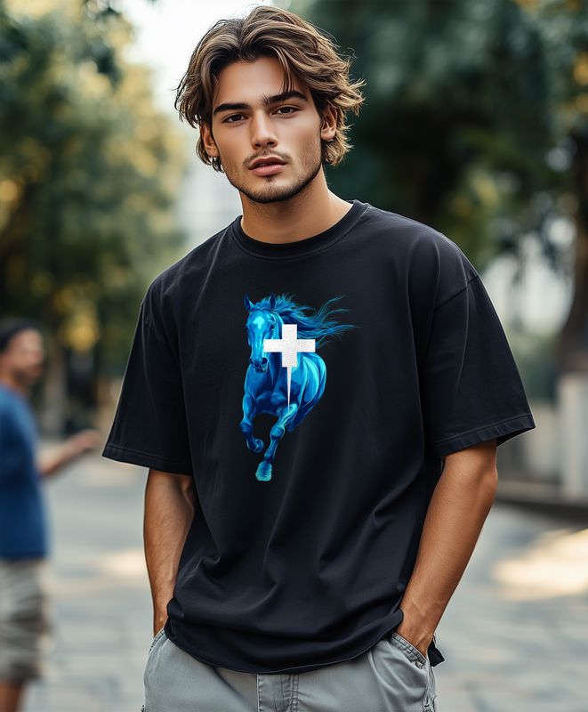 Mustang Black Oversized Graphic t-shirt
