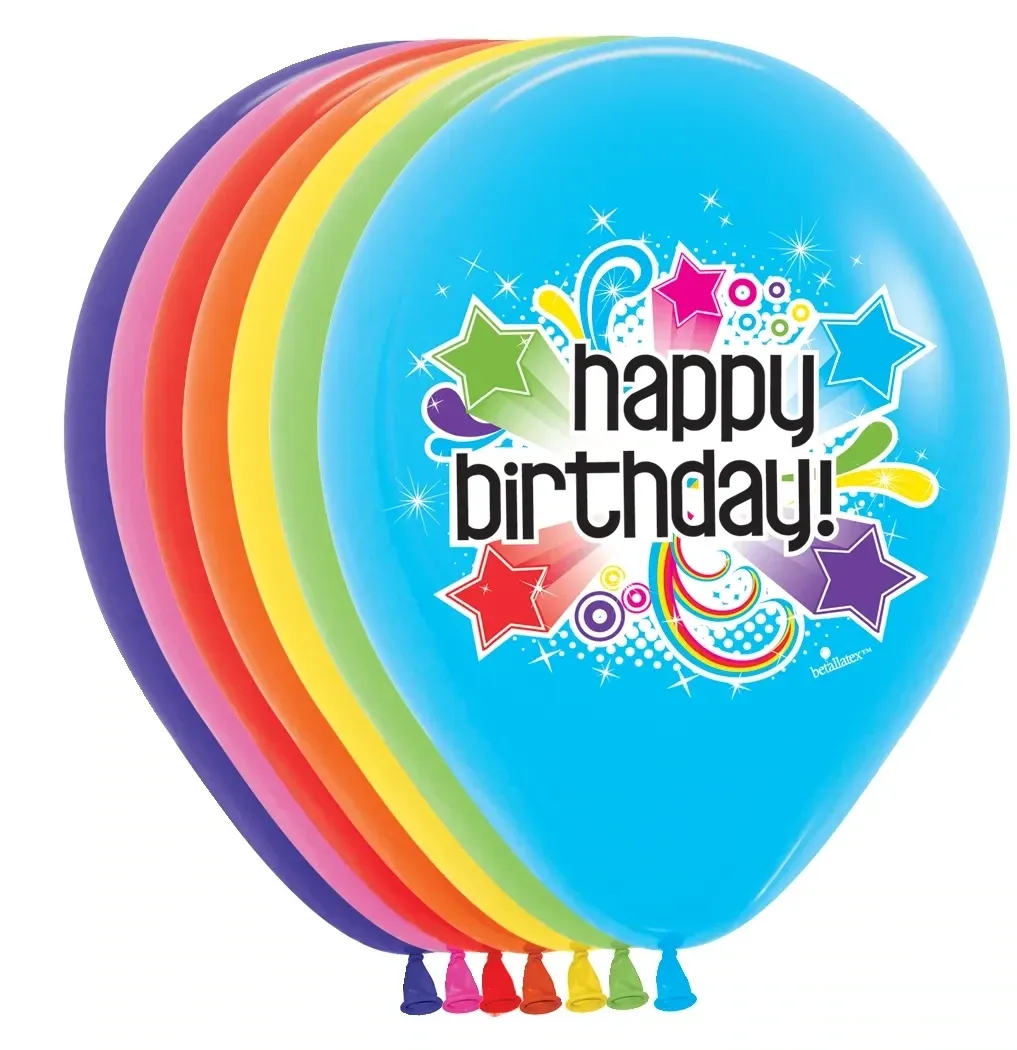 Betallatex Latex Balloons Printed Starburst Bday 11in - 50 pieces