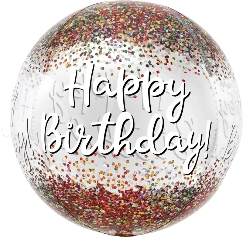 15" HAPPY BIRTHDAY SEQUINS CLEAR ORBZ