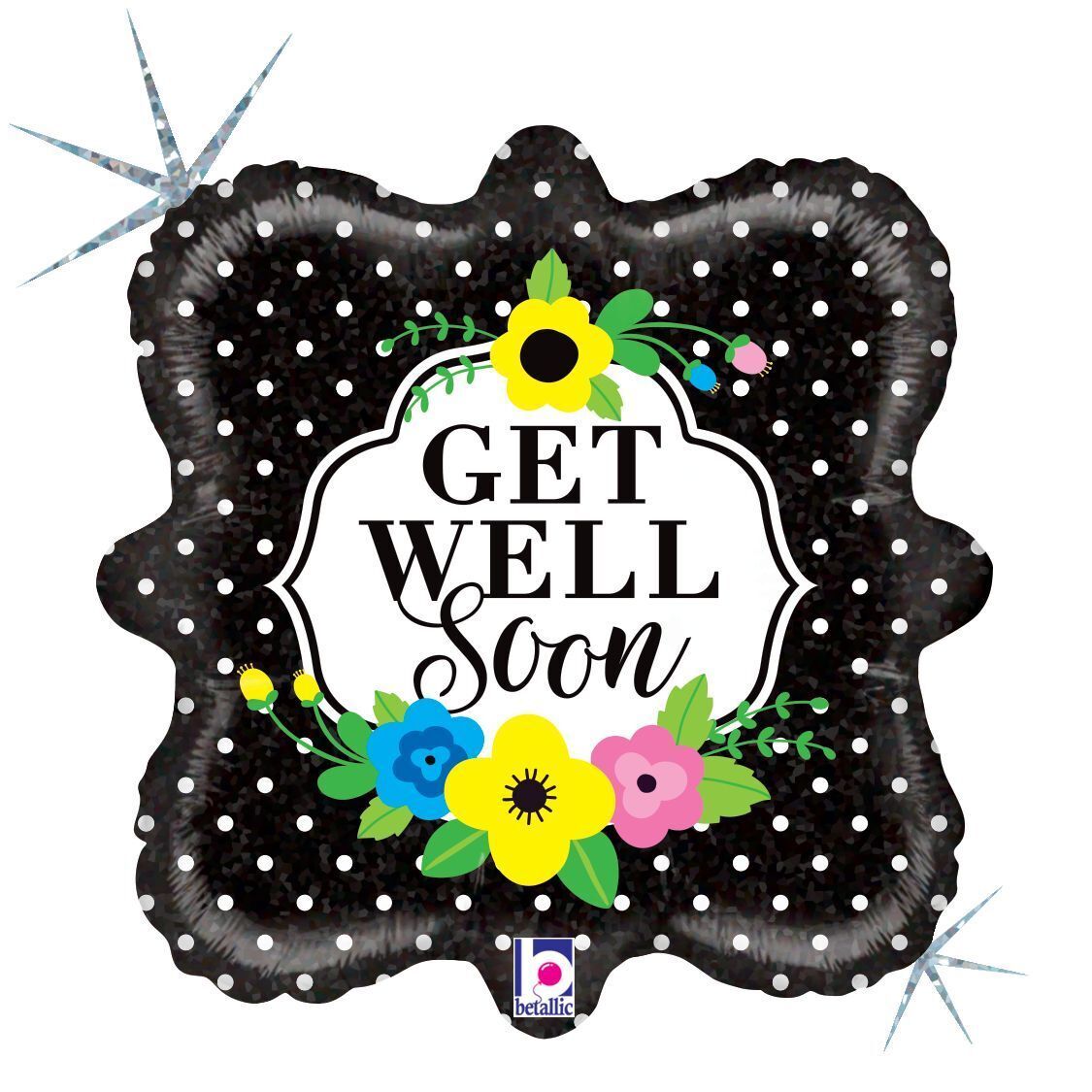 Foil Balloon Floral Get Well Soon Holographic 18in