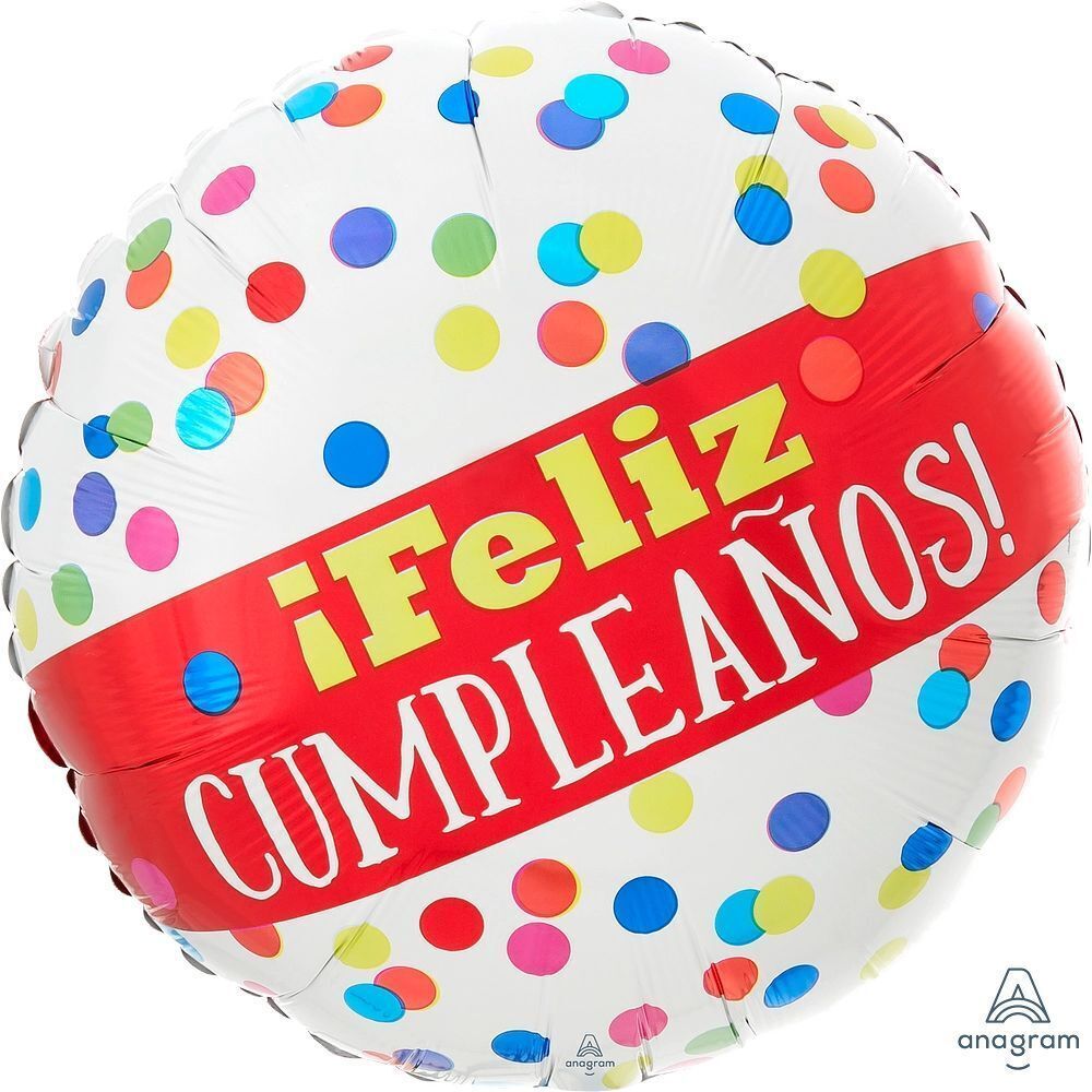 Foil Balloon Feliz Cumpleanos Primary Dots 18in