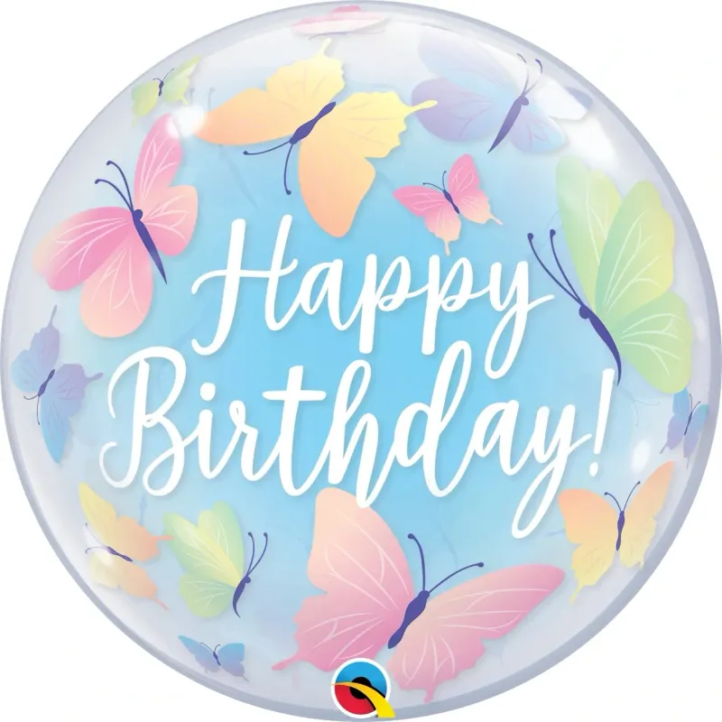 22" BIRTHDAY SOFT BUTTERFLIES BUBBLE BALLOON