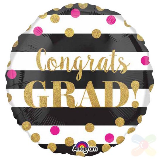 Foil Balloon Holographic Grad Gold Confetti 18in