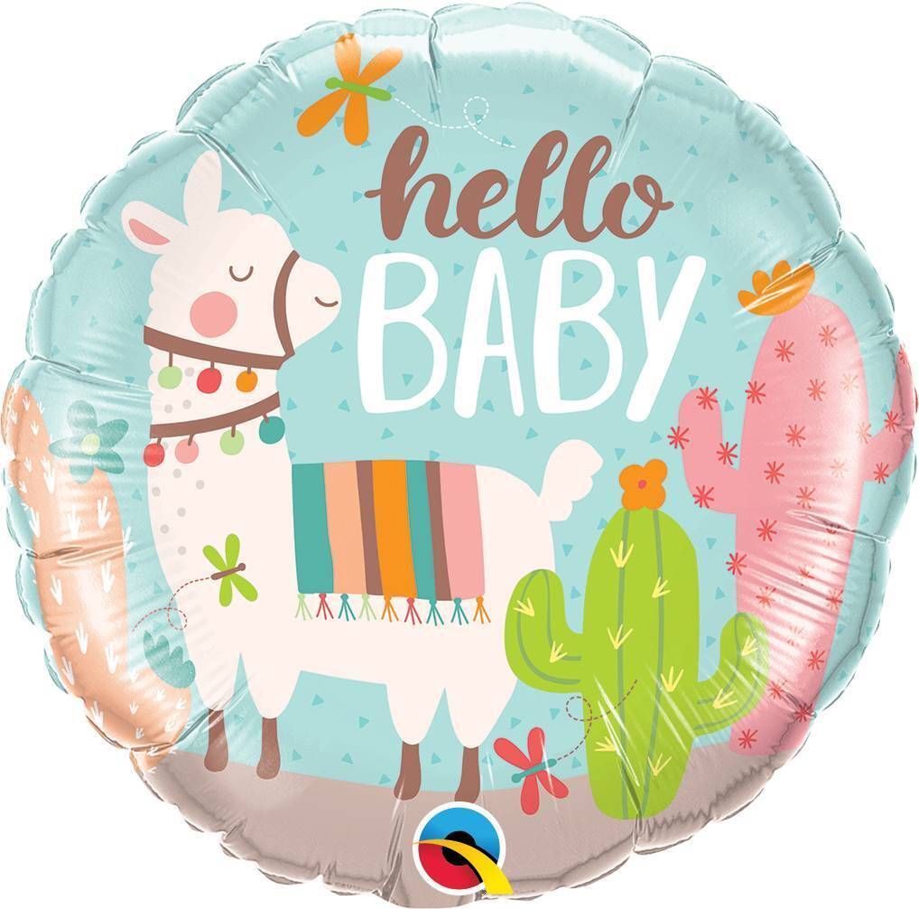 Foil Balloon Round Hello Baby Llama 18in