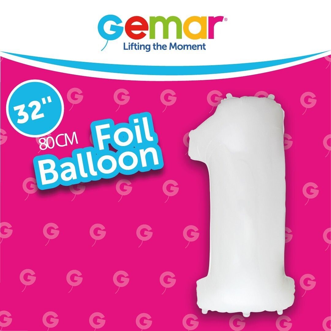 Foil Balloon Number 1 White 32in