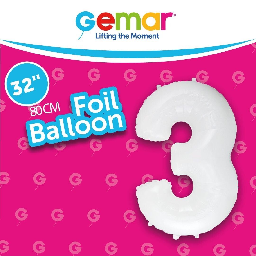 Foil Balloon Number 3 White 32in