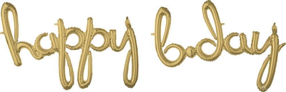 Happy Bday Gold Script Phrase