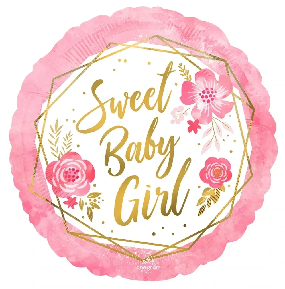 Foil balloon Sweet Baby Girl Floral Geo 18in