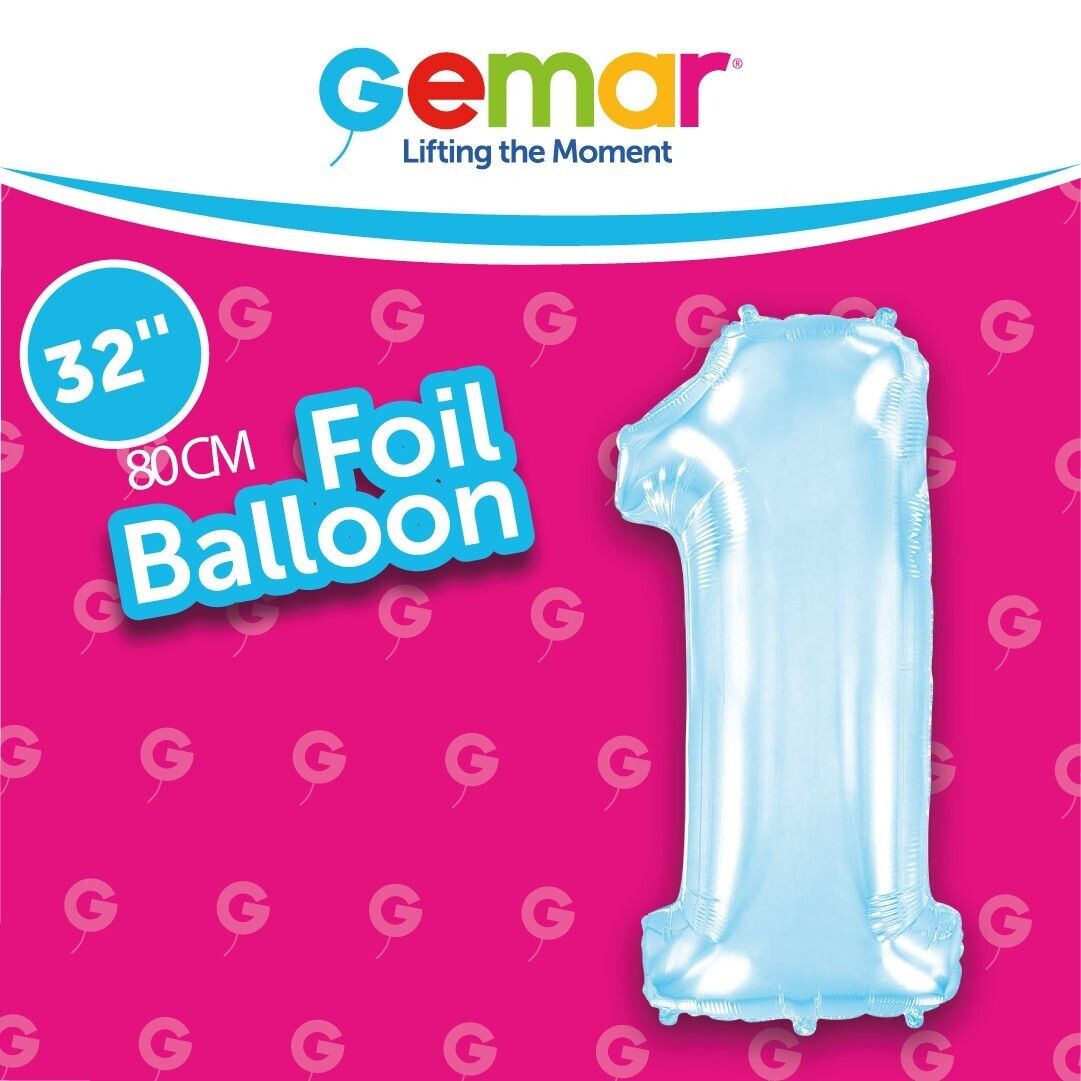Foil Balloon Number 1 Pastel Blue 32in