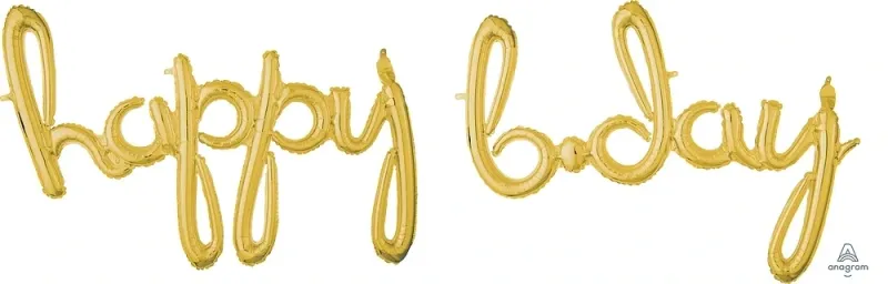 Happy Bday Gold Script Phrase