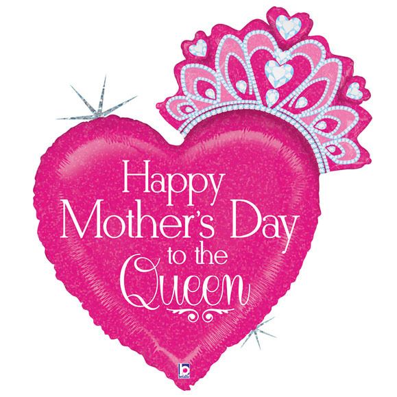 Foil Balloon Heart Mother's Day Queen Holographic Helium Shape 33in