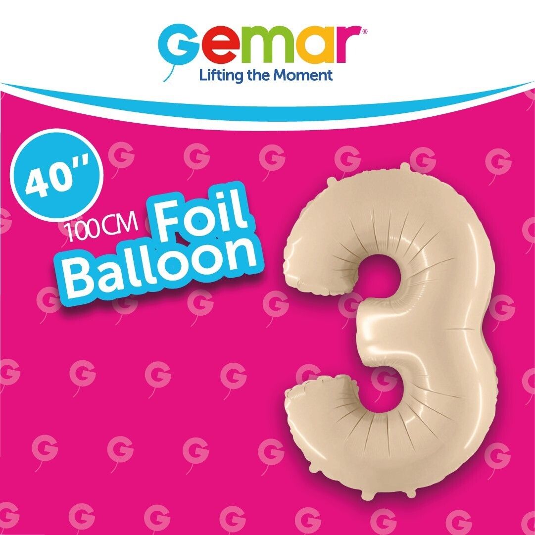 Foil Balloon Number 3 Satin Cream 40in