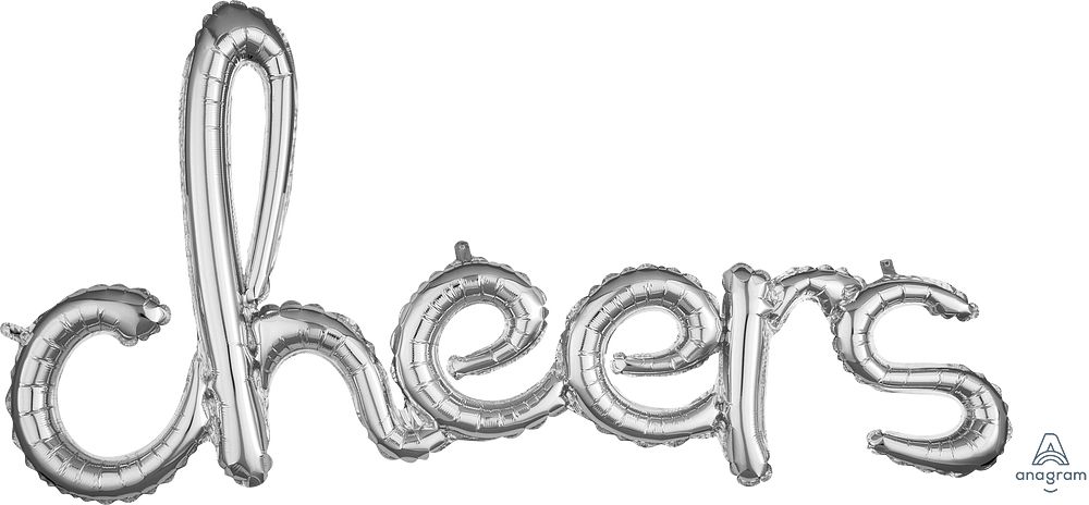 Foil Balloon Phrase Cheers Silver Script 40in