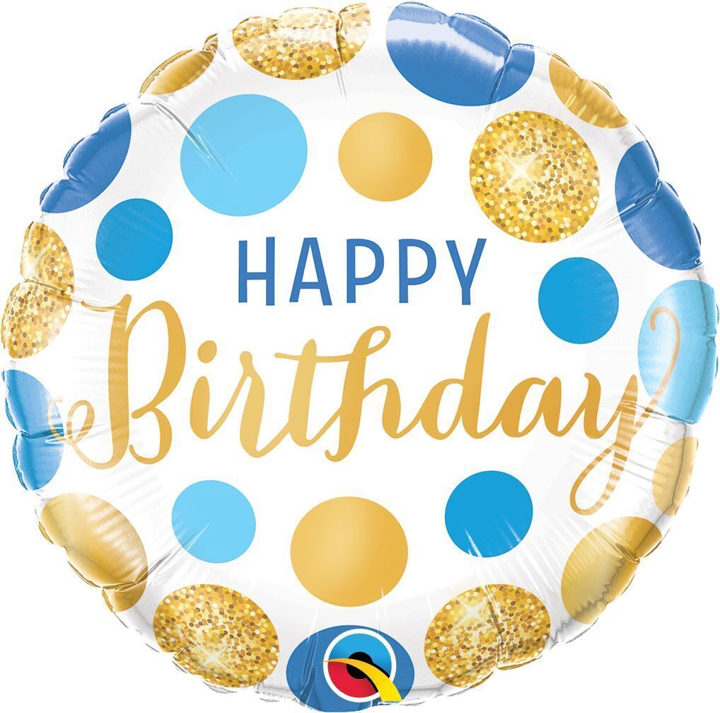 Foil Balloon Round Birthday Blue & Gold Dots 18in
