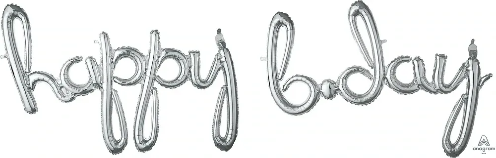 Happy Bday Silver Script Phrase