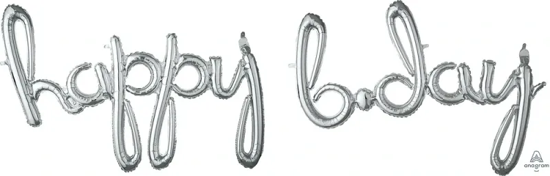 Happy Bday Silver Script Phrase