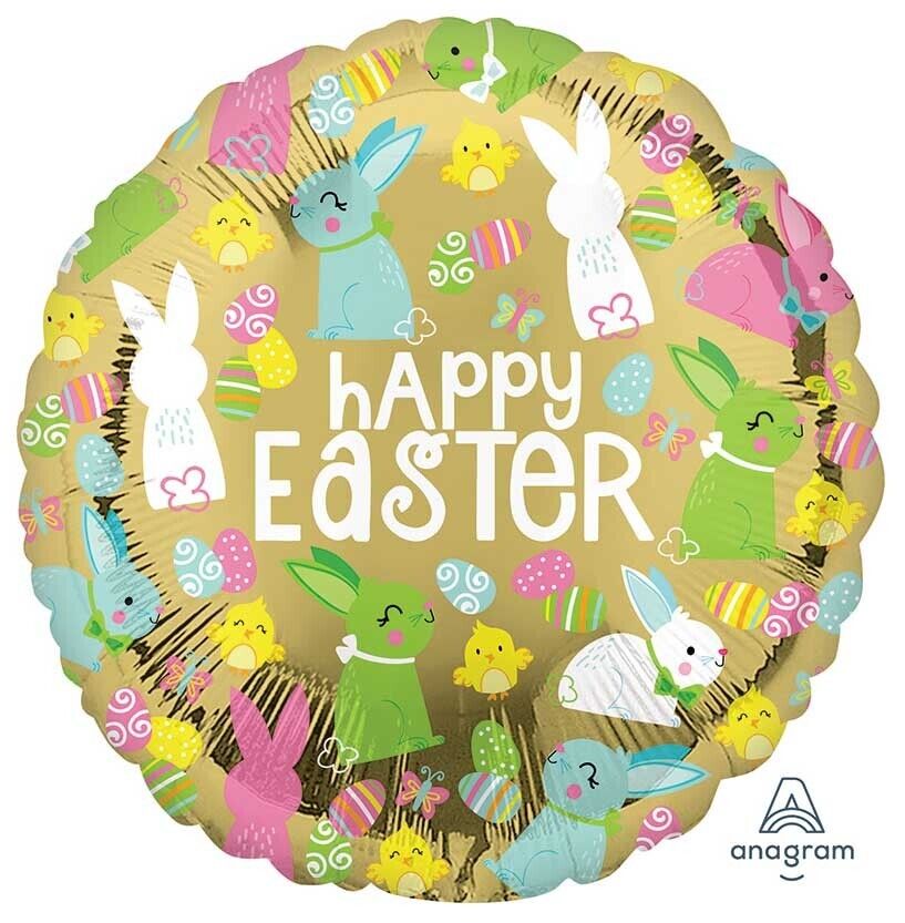 Foil Balloon Happy Easter Gold 18in