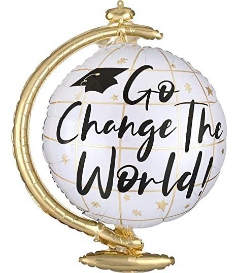 Foil Balloon Go Change the World Globe 23in