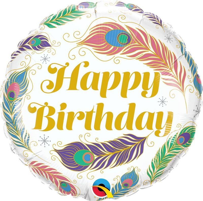 Foil Balloon Round Birthday Peacock Feathers 18in
