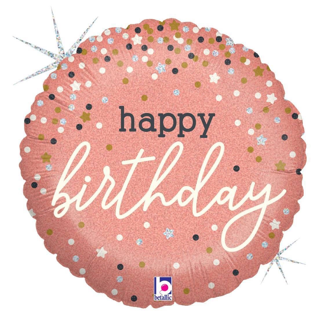 Foil Balloon Round Rose Gold Confetti Birthday Holographic 18in