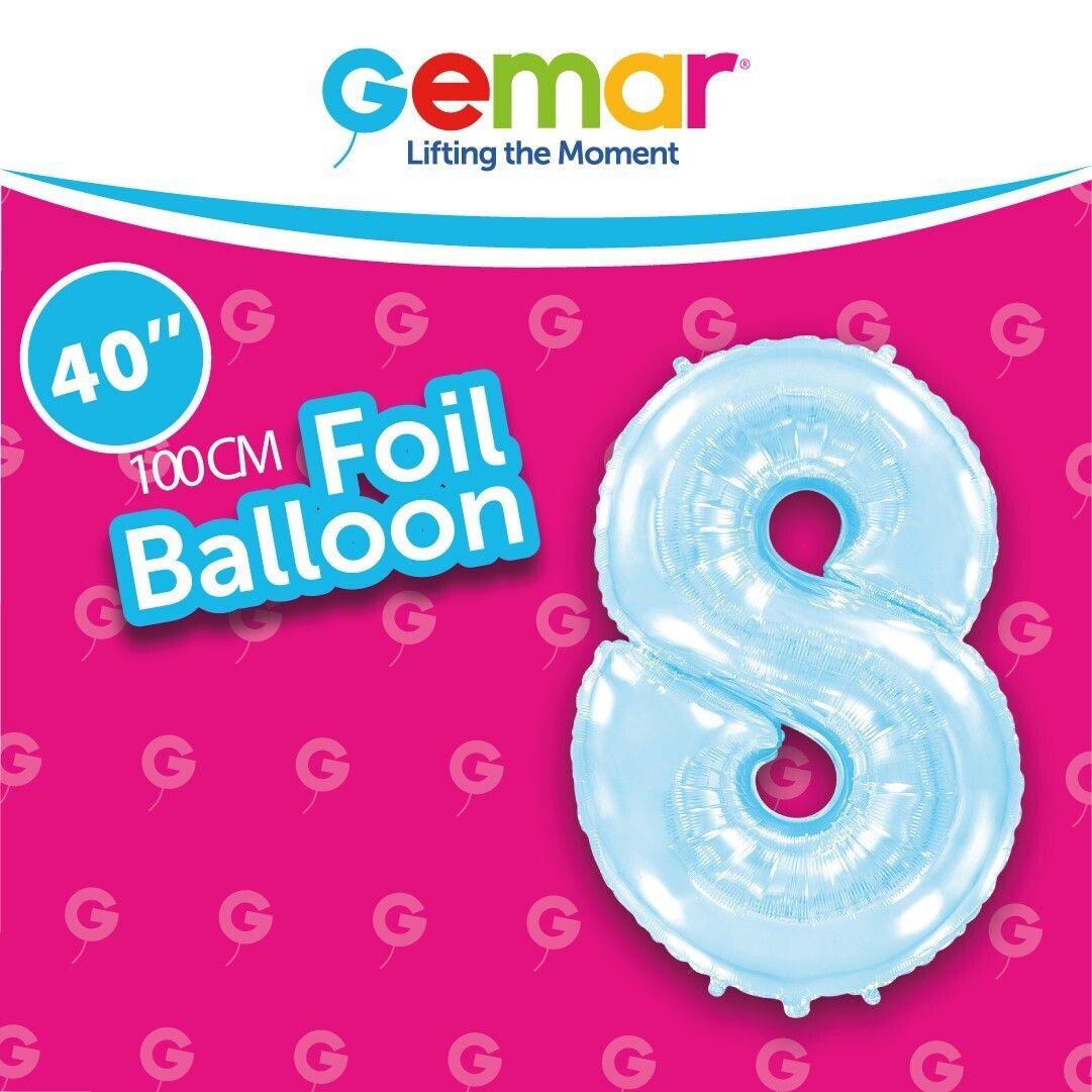 Foil Balloon Number 8 Pastel Blue 40in
