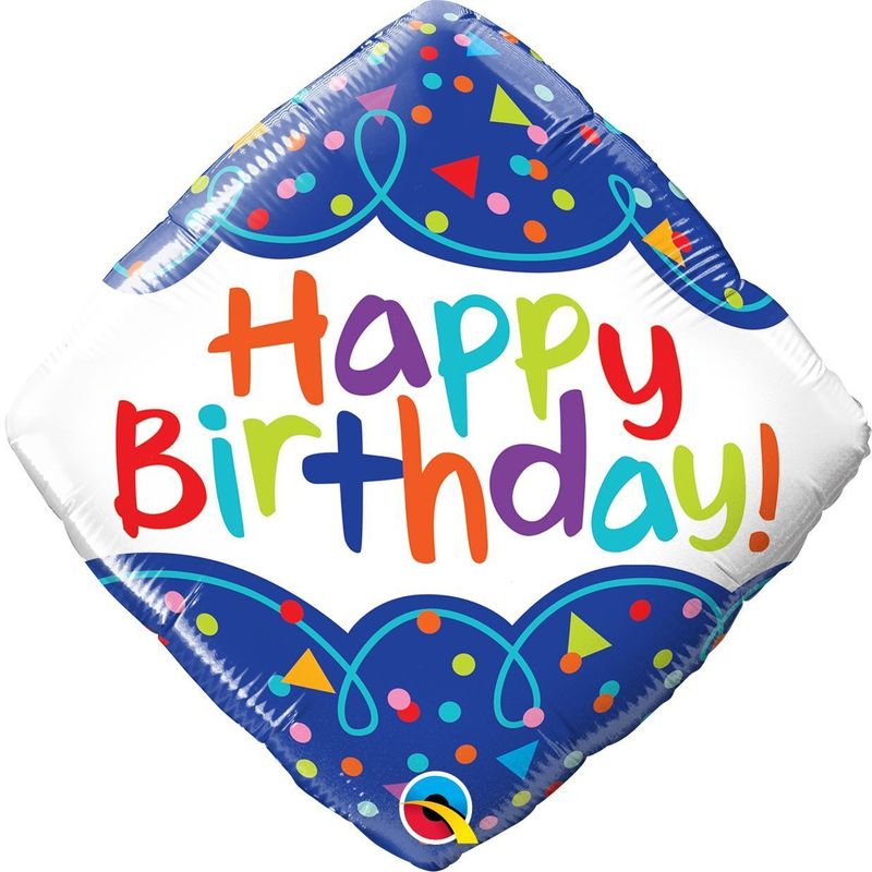 Foil Balloon Birthday Scribble Confetti Diamond 18in