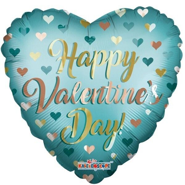 Foil Balloon Heart Valentine Gold & Script 18in