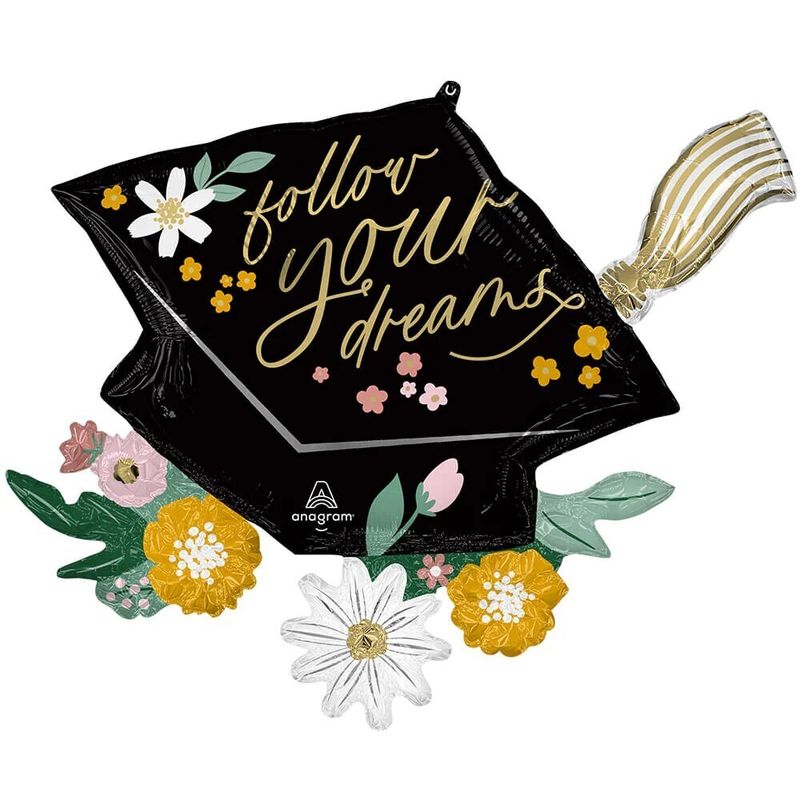 Foil Balloon Follow Your Dreams Grad Cap Blooms Super Shape