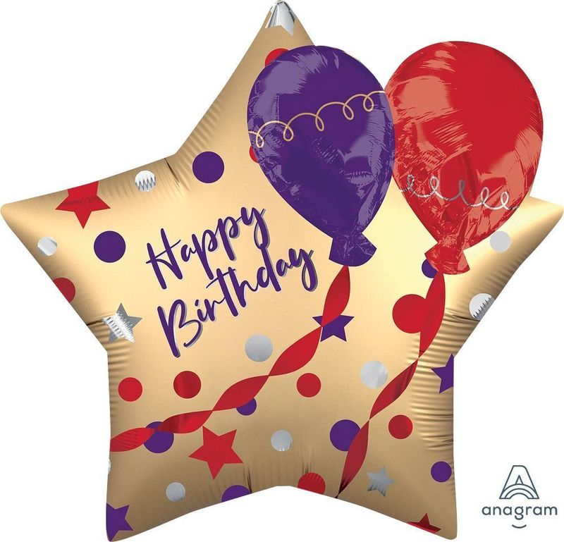 Foil Balloon Satin Birthday Star 28in