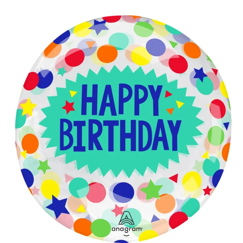 Foil Balloon Happy Birthday Dots & Stars Clearz 18in