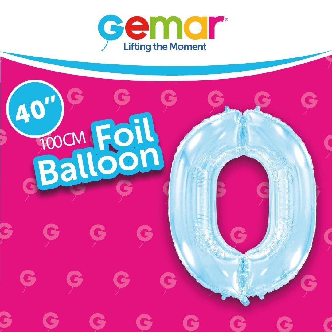 Foil Balloon Number 0 Pastel Blue 40in
