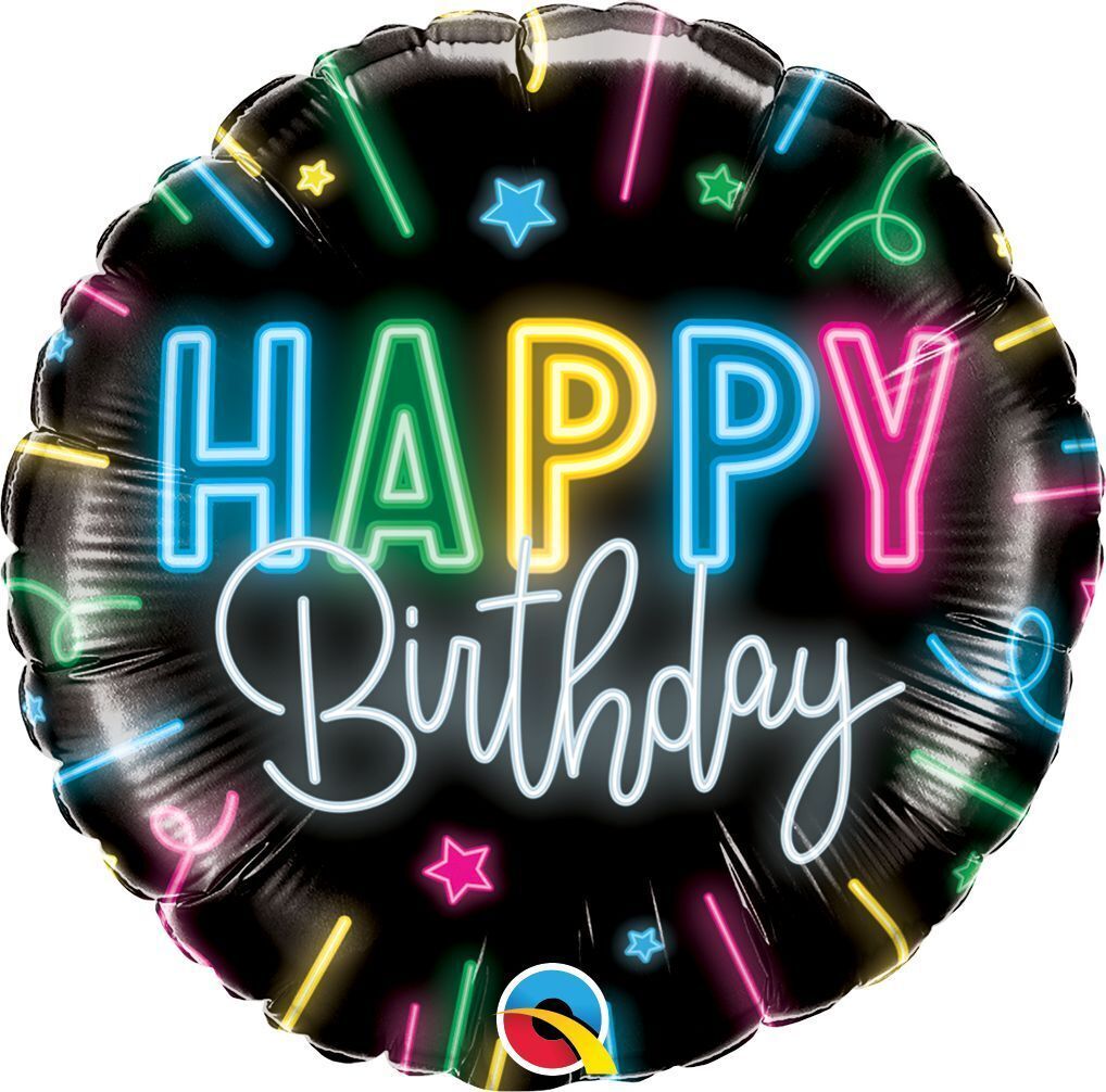 Foil Balloon Round Happy Birthday Neon Glow 18in