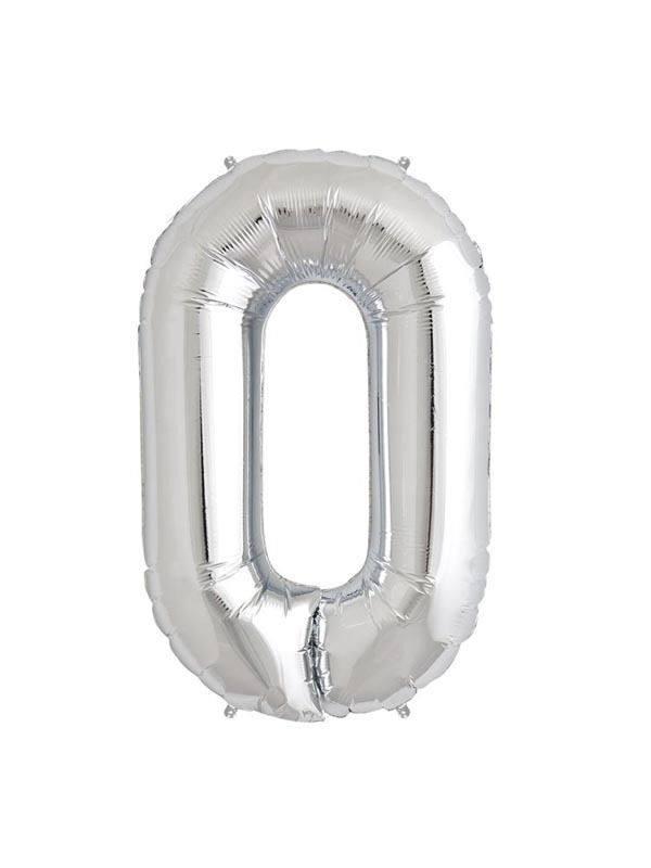 Foil Balloon Number 0 Silver 34in