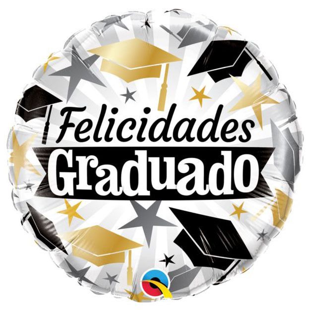 Foil Balloon Round Graduado Black & Gold Caps 18in