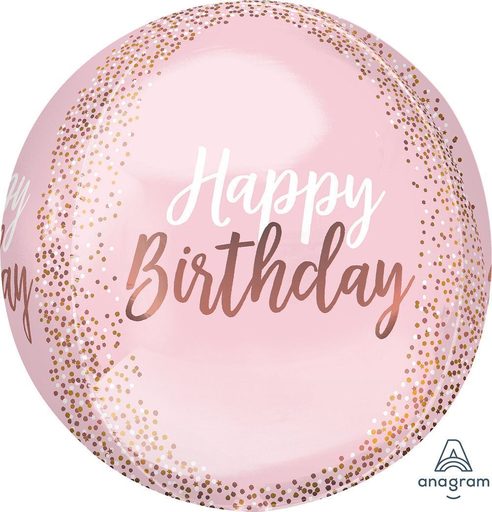 Foil Balloon Orbz Blush Birthday 15in