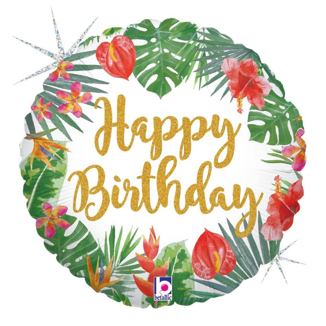 Foil Balloon Round Tropical Birthday Glitter Holographic 18in