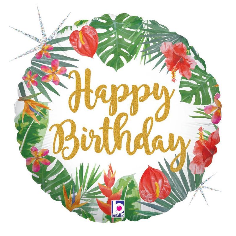 Foil Balloon Round Tropical Birthday Glitter Holographic 18in