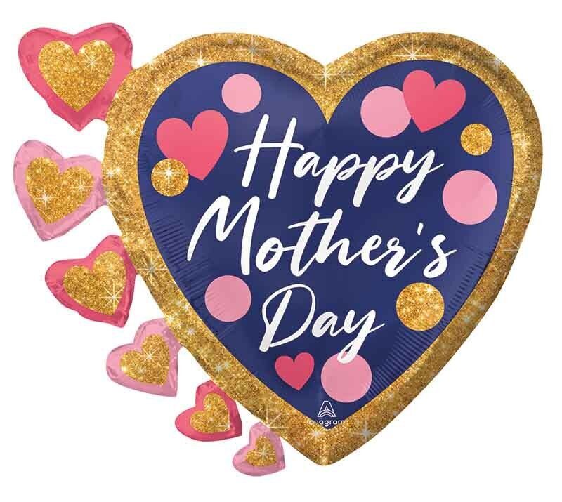 Foil Balloon Happy Mother's Day Navy, Pink & Glitter Dots 24in