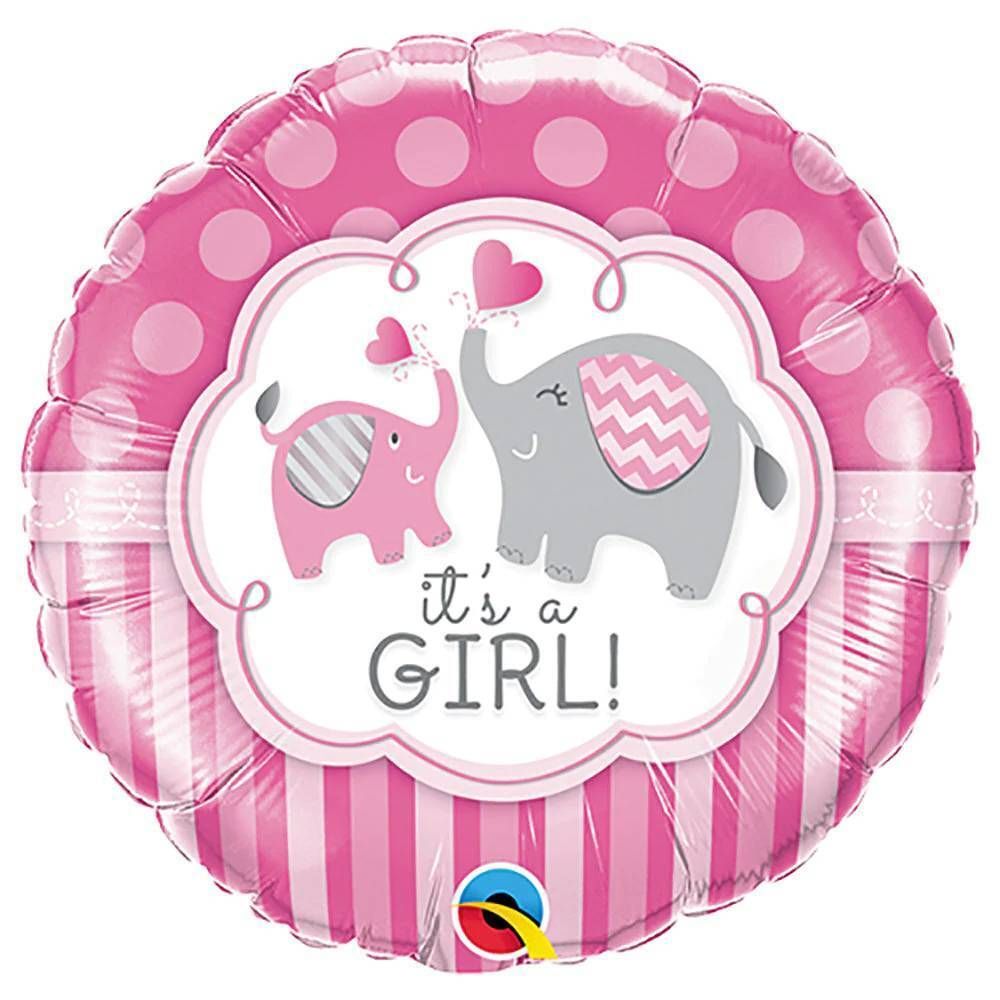 Foil Balloon Round It's a Girl Elephants 18in