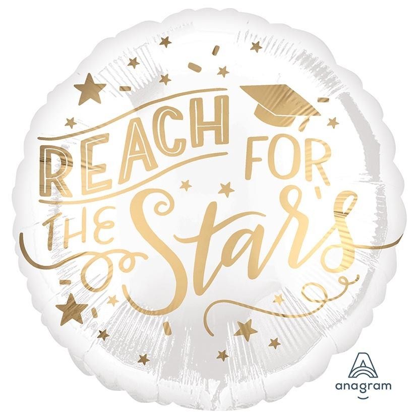 Foil Balloon Reach For The Stars White & Gold 18in