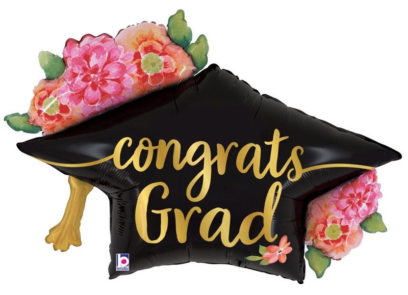 Foil Balloon Watercolor Floral Grad Hat 41in